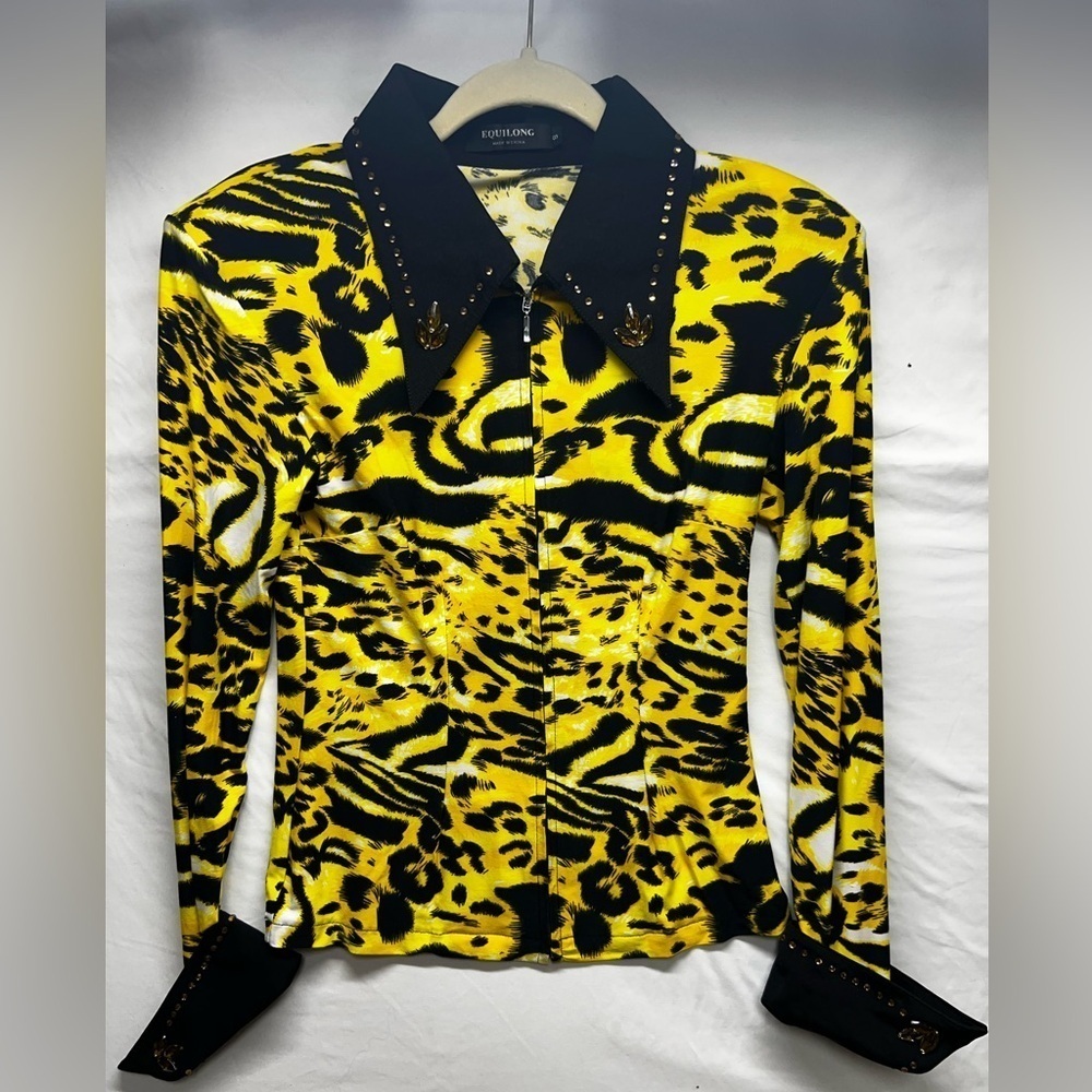 Yellow and black animal print western day/rail top